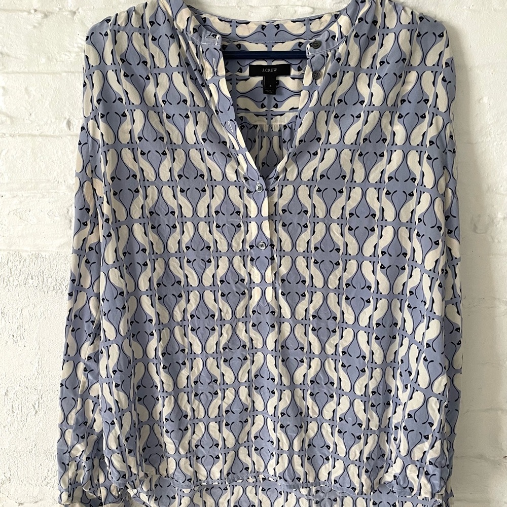 J. Crew silk popover blouse Siamese Cat print size 8